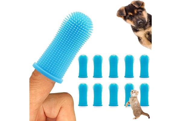 Cseece 10Pcs Dog Toothbrush, 360º Dog Finger Toothbrush, Silicone Pets Teeth Cleaning Toothbrush Kit for Dogs, Puppies, Cats