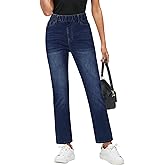 GRAPENT Straight Leg Jeans for Women Trendy Pull On High Waisted Cropped Elastic Waist Stretchy Denim Pants Ankle Jeans