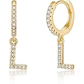 M MOOHAM Valentines Gifts for Kids Girls - 925 Sterling Silver Post Hypoallergenic Small Huggie Hoop Earrings Gold Plated Cubic Zirconia Initial Earrings Jewelry