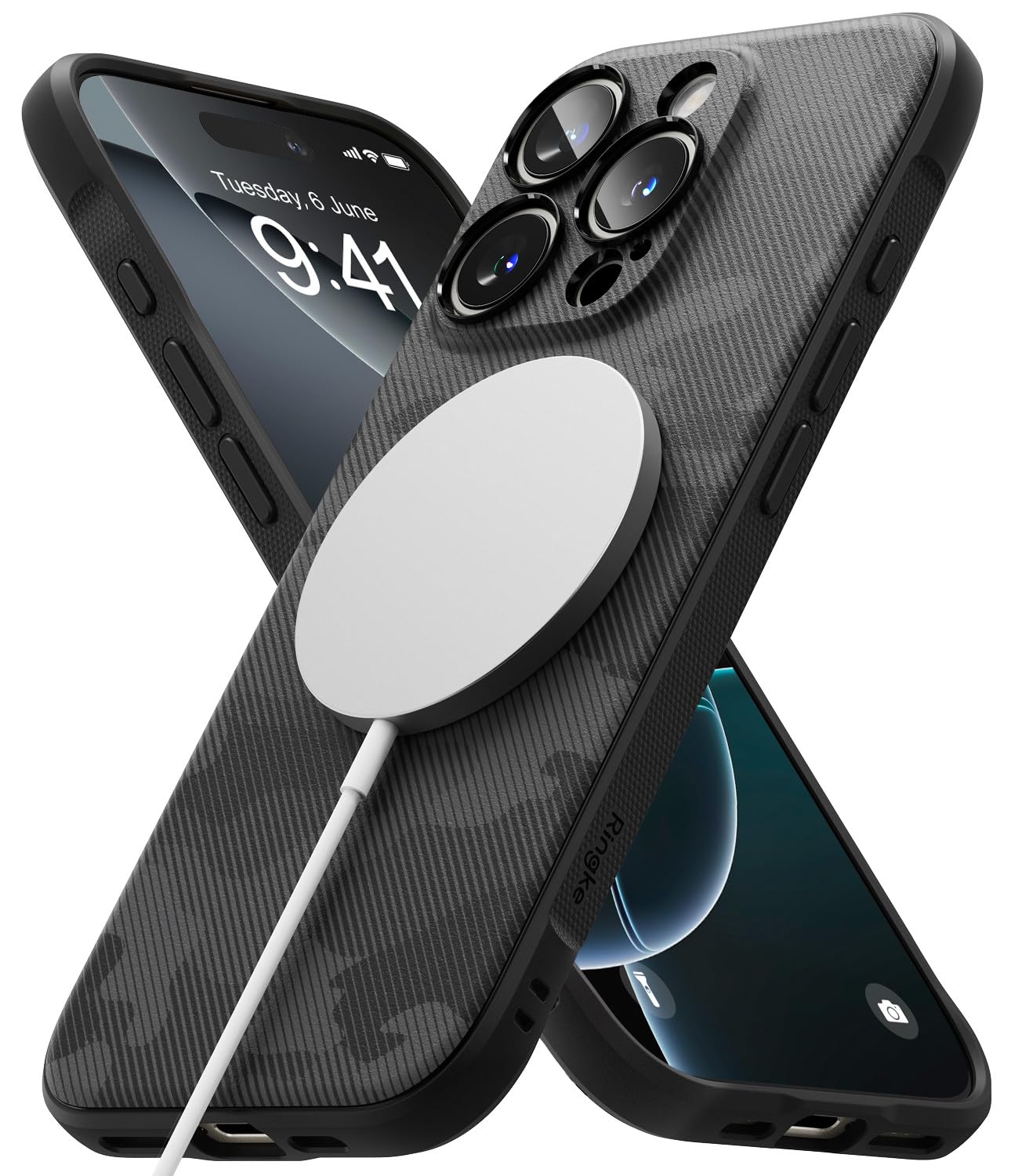 Ringke Onyx for iPhone 16 Pro Case [Compatible with MagSafe] [Anti-Fingerprint Texture] Slim Lightweight Cover with Full Coverage Camera Protection & Non-Slip Side Grip - Magnetic Camo Black