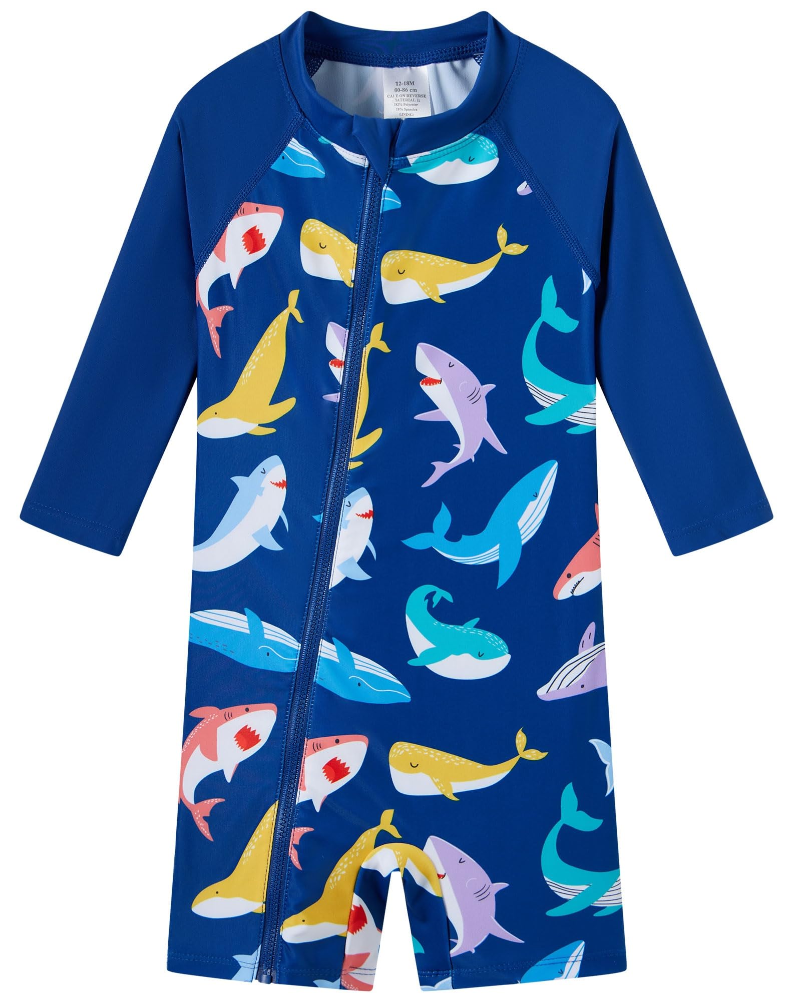 Photo 1 of UMELOK Baby Boys One Piece Swimsuit Infant Swimwear Rash Guard Swim Suit Full Zip with Long Sleeve UPF 50+ Sun Protection Sunsuit Sharks and Whales,6M
