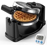 CATTLEMAN Rotating Belgian Waffle Maker with Magnetic Timer, 180&deg; Flip | Flip Belgian Waffle Maker, Adjustable Browning, Nonstick Plates, Drip Tray, Cool Touch Handle for Crispy Family Breakfast
