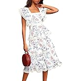 ETCYY Women's Summer Ruffle Dress Tiered Layed Chiffon Lace Short Sleeve Boho Floral Print Party Wedding Guest Maxi Dresses
