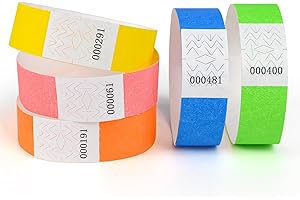 DGBDPACK Neon 500 Pcs Wristbands, 1-500 Consecutive Numbers, 5 Neon Colors, Waterproof Tearproof Wrist Straps Admission Bracelets Tickets (Assorted Colors, 100 Pcs Per Color)