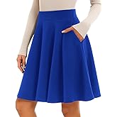 STELLE Women's 21" Knee Length Skirts with Pockets Casual Basic Midi Skirt Stretchy High Waisted Skater Flared Pleated
