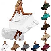 Spring Maxi Dresses for Women 2026 Summer Open Back Halter Neck Sleeveless Linen Dress Vacation Flowy Beach Sundress