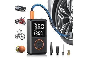 NUSTE Tire Inflator Portable Air Compressor - 150PSI Electric Bike Pump, Auto Shut Off & Digital Pressure Gauge, Cordless Air Pump for Car Tires, Motorcycles, Balls with LED Light