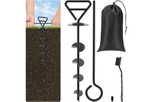 Tivray Dog Tie Out Stake, Heavy Duty Dog Anchor for Large Dogs up to 200 lbs, Free 360° Rotation Dog Stakes Dog Camping Essentials for Outside Beach,Yard,For Tethering Dogs Long Leash and Cable, Black