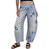 CHARTOU Y2k Barrel Jeans Women Wide Leg Baggy Distressed Printed Boyfriend Horseshoe Denim Pants