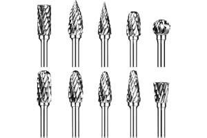 SEMDERM Carbide Burr Set, Die Grinder Bits, 10 PCS 1/8" Shank Double Cut Tungsten Carbide Rotary Burrs Set Compatible with Dremel Bits for Metal Wood Carving Engraving Polishing