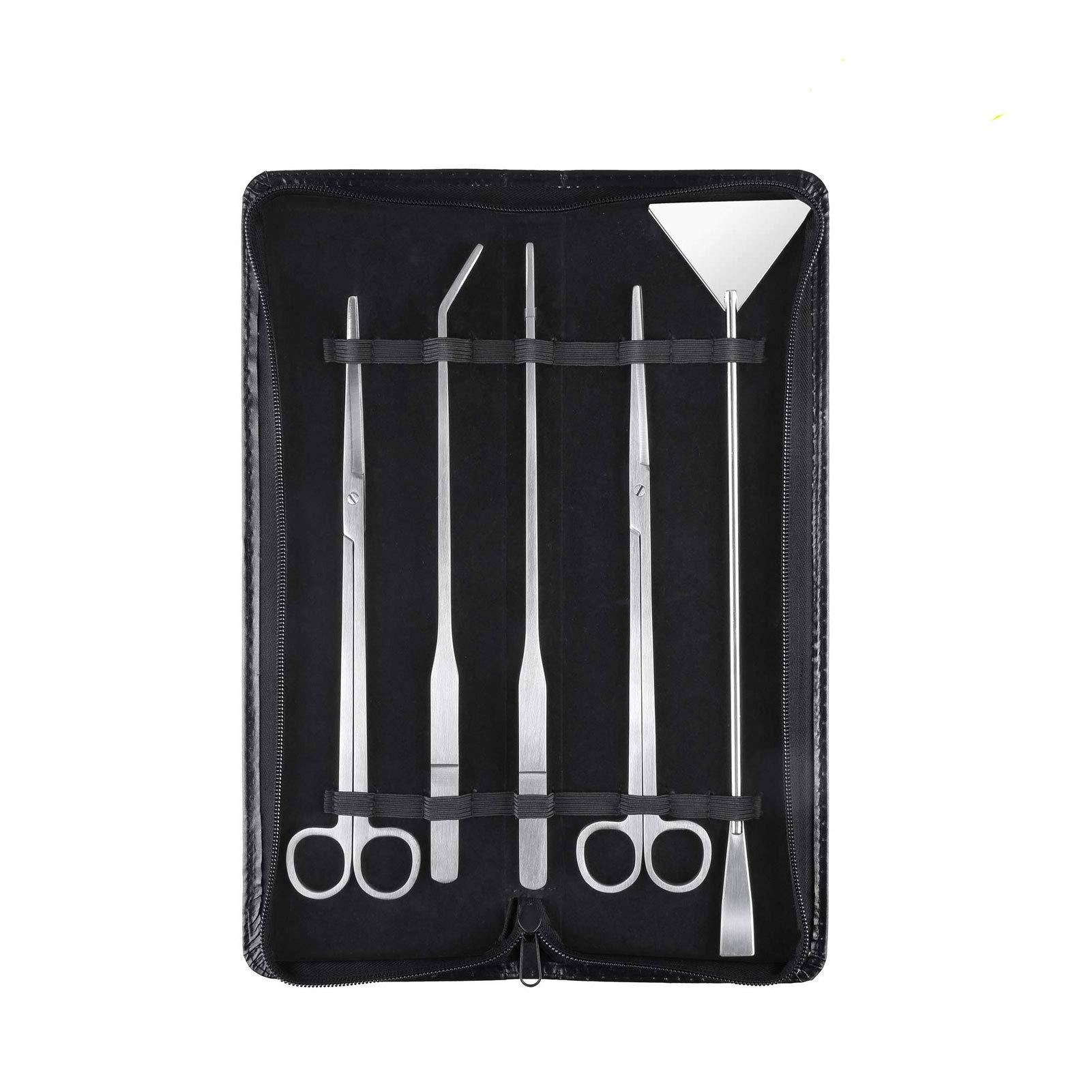 MINERLELE Stainless Steel Aquarium Tools Kit 5 in 1 Fish Tank Cleaner Aquascape Tools Aquatic Plant Aquascaping Tweezers Scissors Tongs Algae Scraper Set