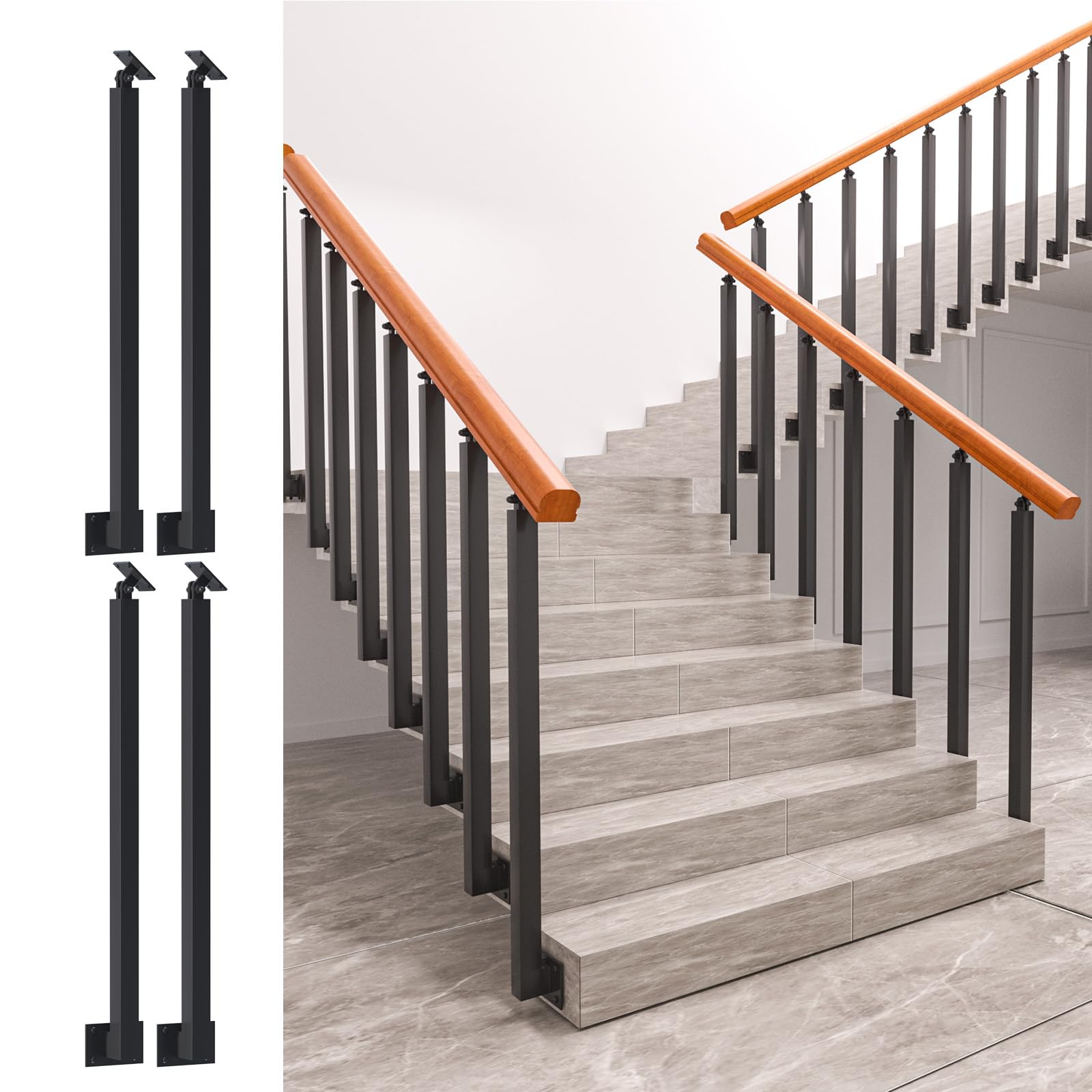 Photo 1 of Side Mount Stair Railing Indoor, Black Metal Baluster Posts, with 270° Adjustable Railing Spindles, for Steps, Balconies, Staircases, Decks, Patio Stairs and Outdoor Decor. (Height: 37.4 in)
