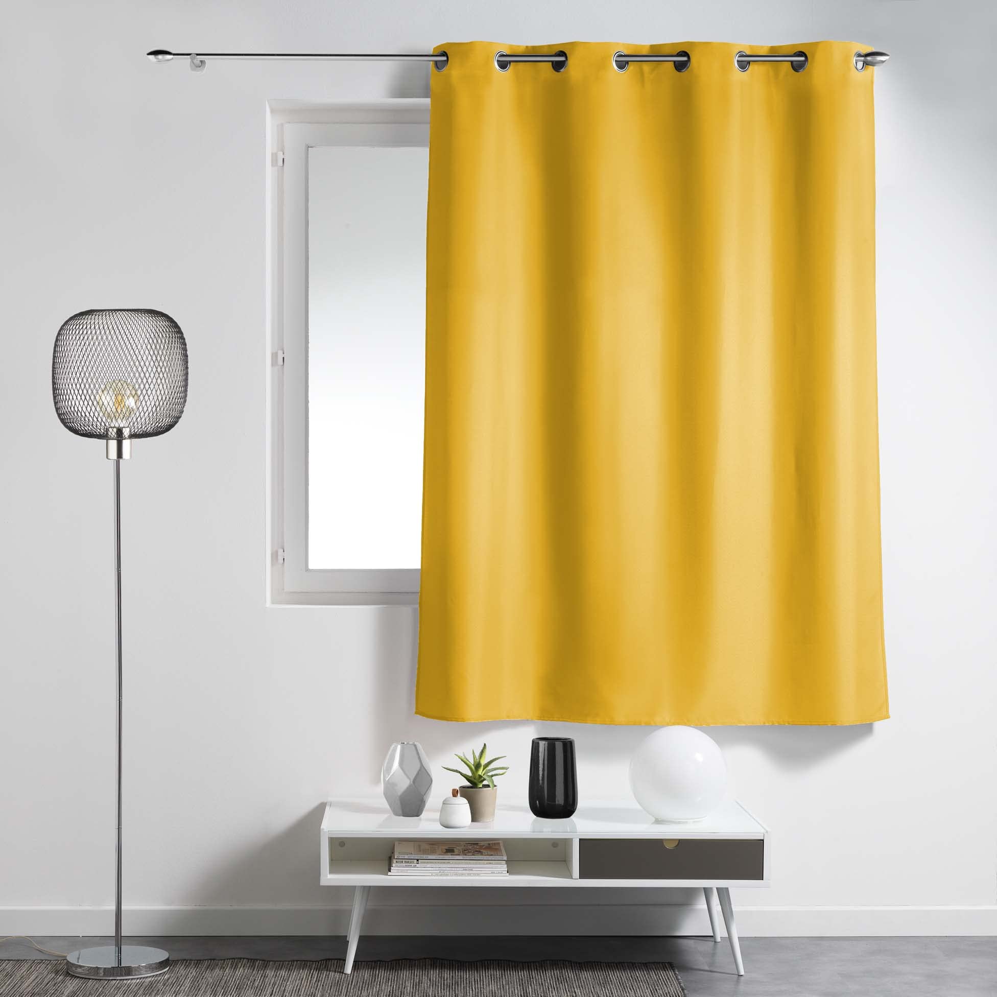 Douceur d'Intérieur, Curtain with eyelets (140 x 180 cm) Essentiel Honey, Polyester