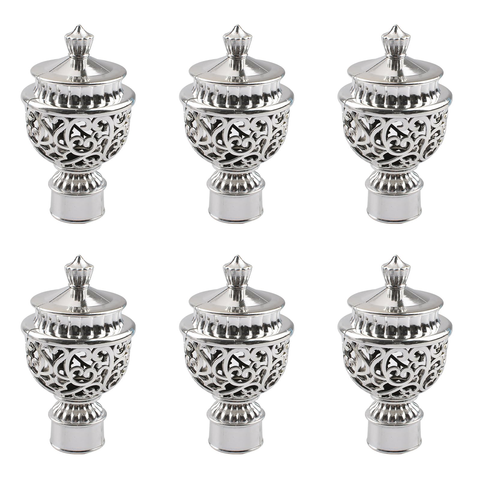 UFURMATE Curtain Finials, 6Pcs Curtain Rod Caps Vintage Drapery Pole Decorative Ends Plastic Curtains Pole End Stops, Fits Dia. 28mm Rods for Home Window Decor (Silver Hollow Lantern)