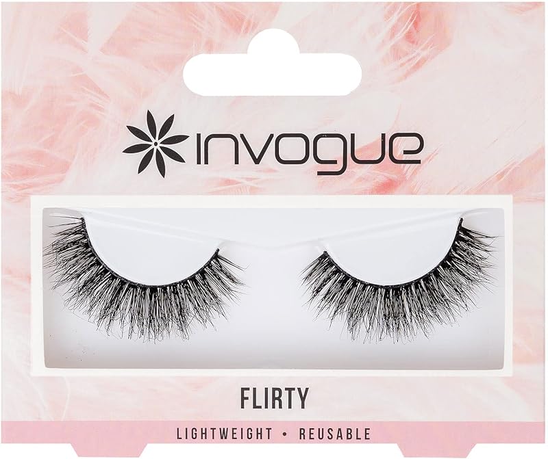 Invogue Flirty Black False Eyelashes Wispy C Curl Everyday Glamour