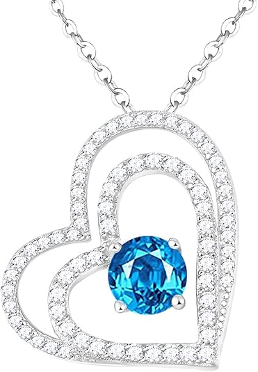 Amazon Dorella ドレラー 言いたい話 ペンダント ジュエリー 925純銀製 ブルートパーズ 天然宝石 ハート ダブルハート ３月 12月 誕生石 プレゼント ギフト 女性 母の日 ホワイトデー 誕生日 記念日 パーティー用 Box付き ジュエリー 通販