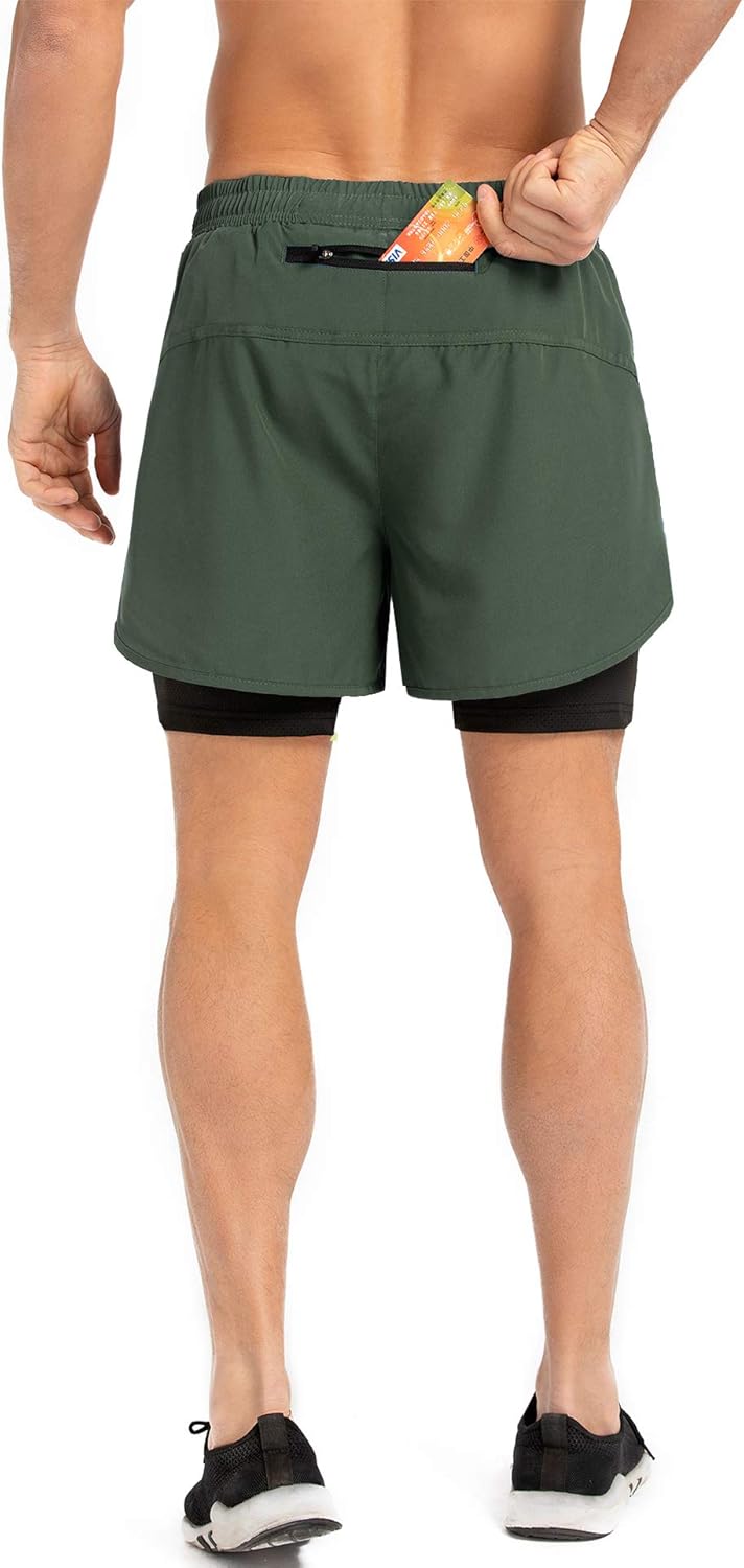 Gesean Men's 2 in 1 Workout Running Shorts 5" Lightweight Gym Training Sport Short with Phone Pockets: Clothing