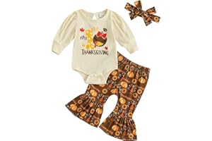 AYALINGGO Thanksgiving Baby Girl Outfit My First/1st Little Turkey Romper Onesie Bell Bottoms Pants Fall Winter Clothes