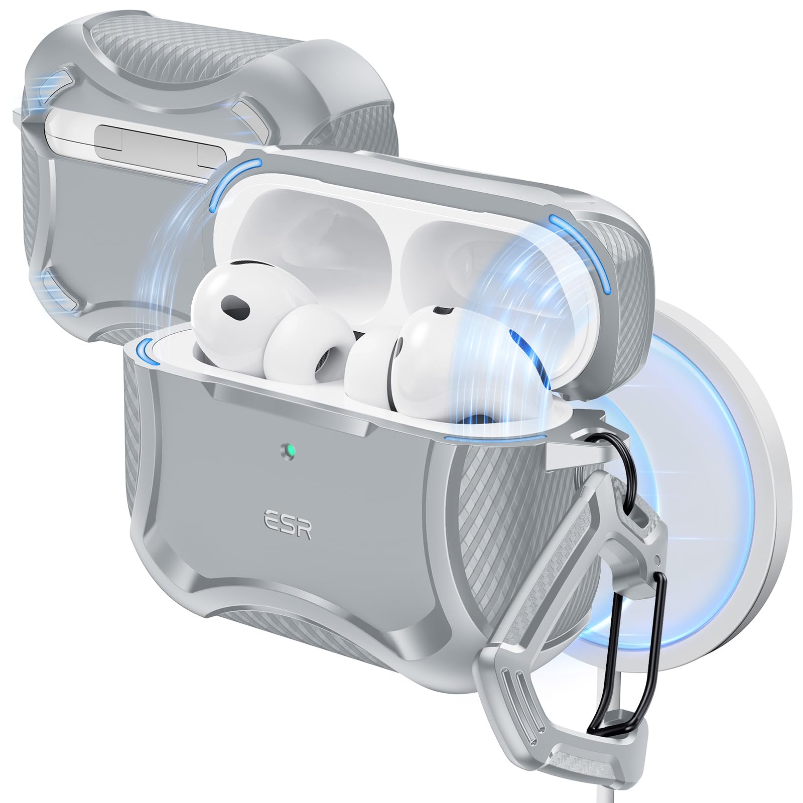 Photo 1 of ESR for AirPods Pro 3 Case (2025), Compatible with Airpods Pro 3rd Generation Case (USB-C Cable), Magnetic Lid, MagSafe Ready, Powerful Drop Protection, Cyber Series, Gray