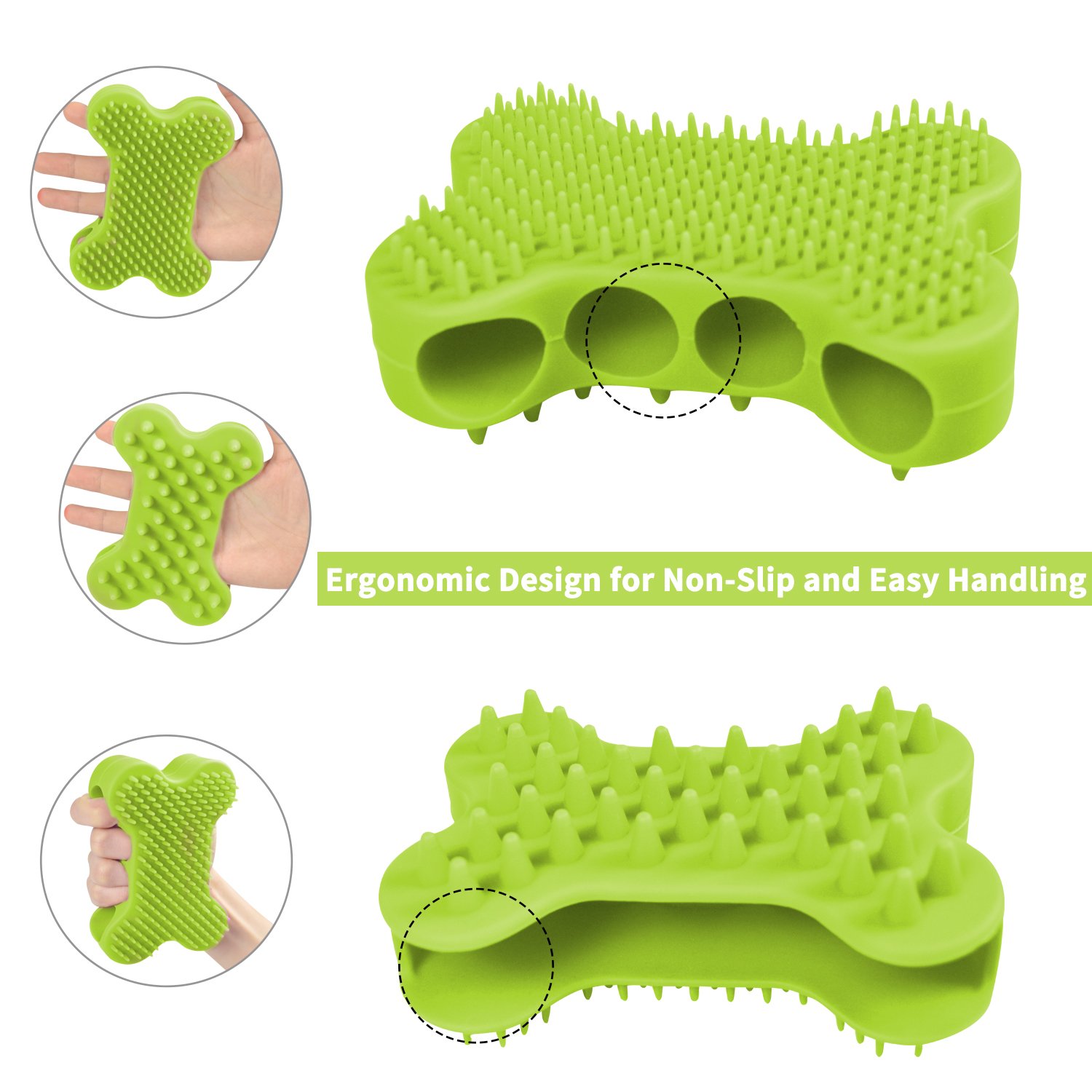 Plazenzon 2 in 1 Dog Bath Brush 100% Silicone Pet Comb for Dogs Cats Bathing, Grooming, Massaging, Shedding or Relaxing, Great for Short Hair Small and Large Dogs Cats and Any Haired Pets Green