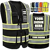 Custom Safety Vest with Logo, Hi-Vis Reflective Work Vest with Pockets, Personalized High Visibility Vest