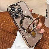 JBJZYZZ Magnetic for iPhone 16 Pro Max Case Clear Invisible Ring Stand Built-in Camera Lens Protector Compatible with MagSafe Shockproof Case for 16 ProMax,Desert Titanium