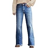 Flamingals Straight Leg Jeans for Women Mid Waist Raw Hem Vintage Wash Stretchy Wide Leg Casual Baggy Denim Jeans