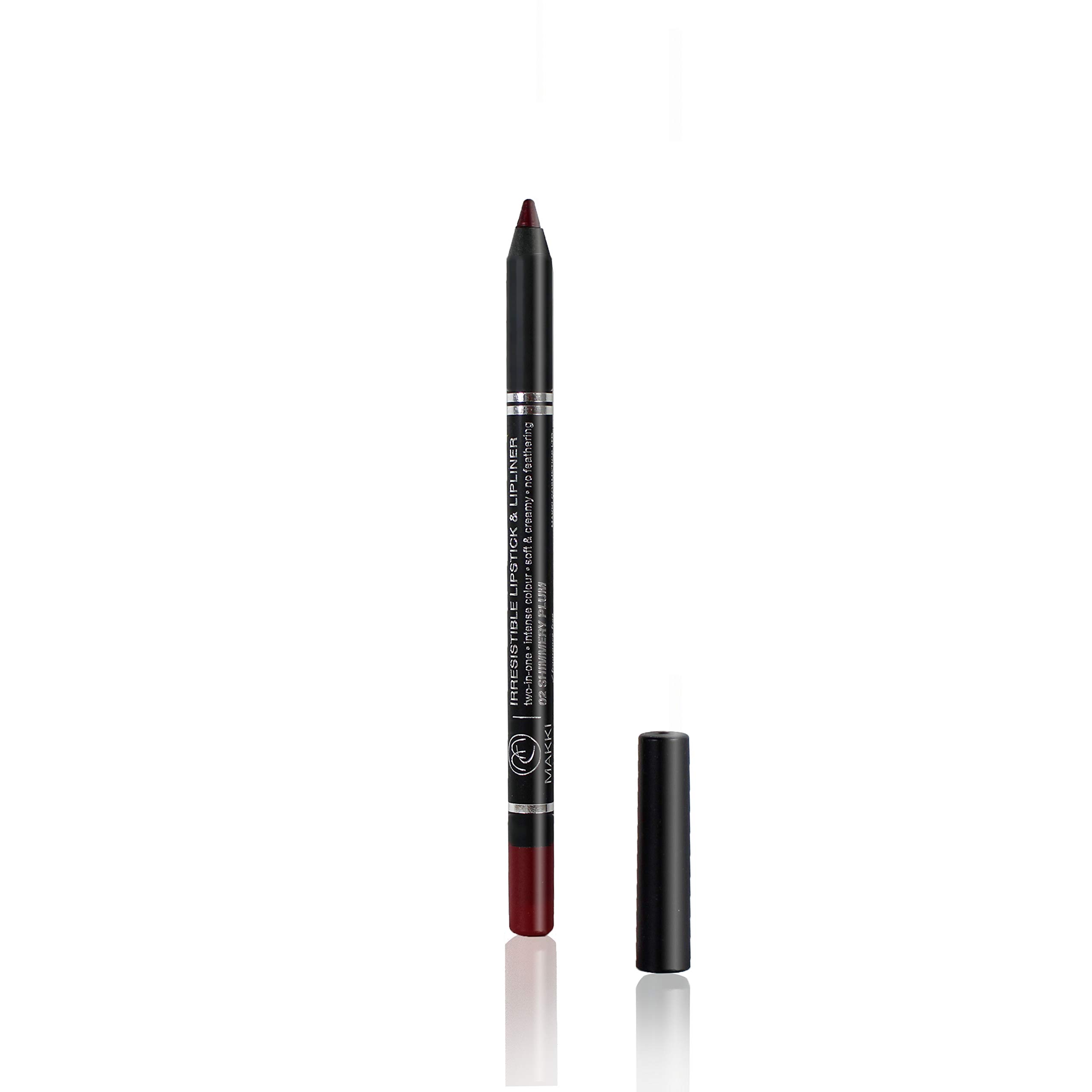 Shimmery Plum Makki Irresistible Lipstick & Lip Liner pencil intense rich colour finish long stay two-in-one soft and creamy no feathering, smudge-proof, extremely gliding, lip art and designer lips