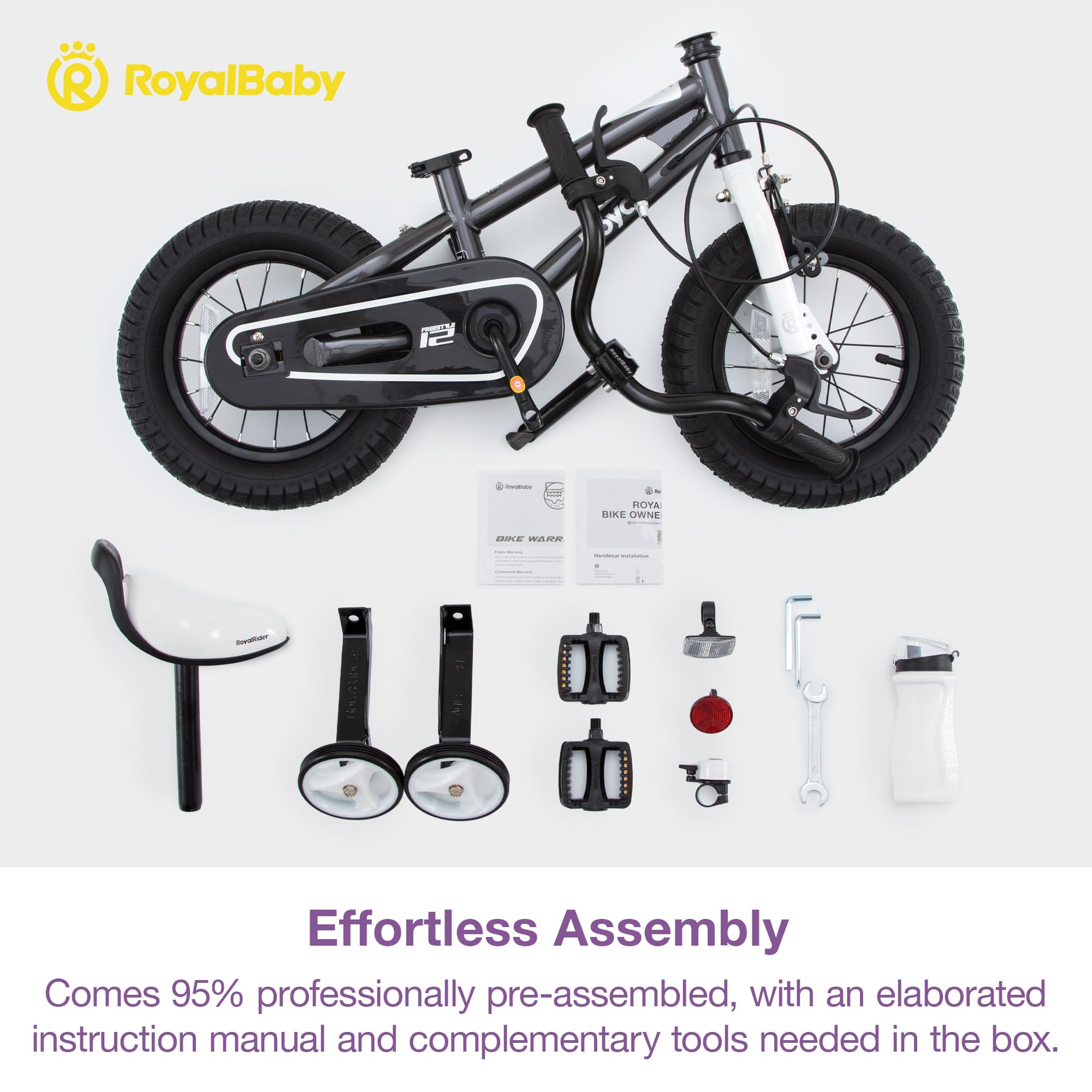 RoyalBaby Kids Bike EZ Balance to Pedal Dual Handbrake Toddlers Boys Girls Bicycle 12-20 Inch for Age 3-10 Years