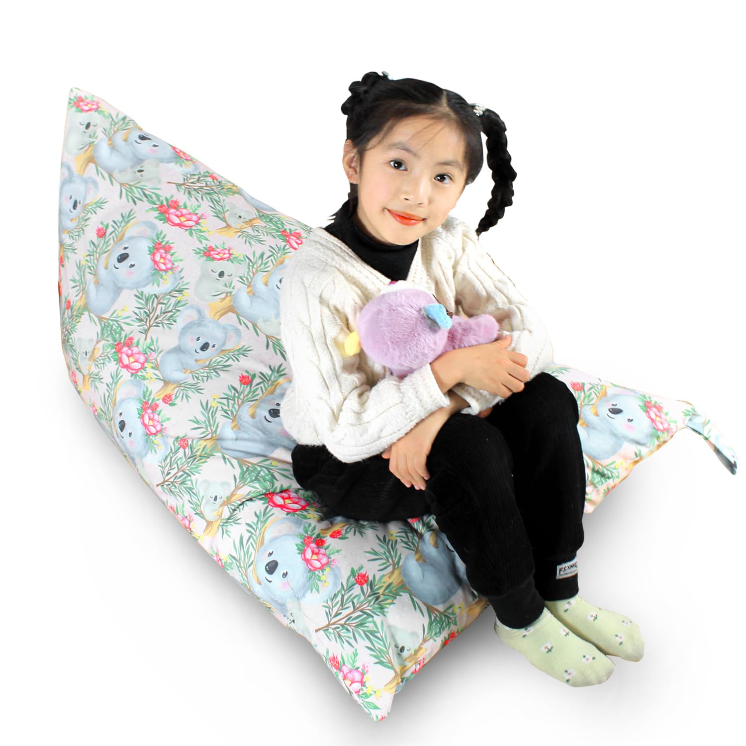 Kids Bean Bag Cover Only, Stuffed Animal Bean Bag Storage, Large Bean Bag Chair for Teens, 132cm * 79cm Beanbag Chair Cover Without Filling, Inflatable Soft Toy Storage, Koala