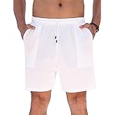OLEMEK Men's Casual Shorts Cotton Elastic Waist Drawstring Shorts Summer Beach Shorts with Pocket