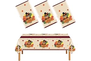 FUULOXE Thanksgiving Turkey Tablecloth Disposable Plastic Table Cover Fall Tablecloths Thanksgiving Table Decor for Friendsgiving Party Decorations 54"x108" 3 Pack