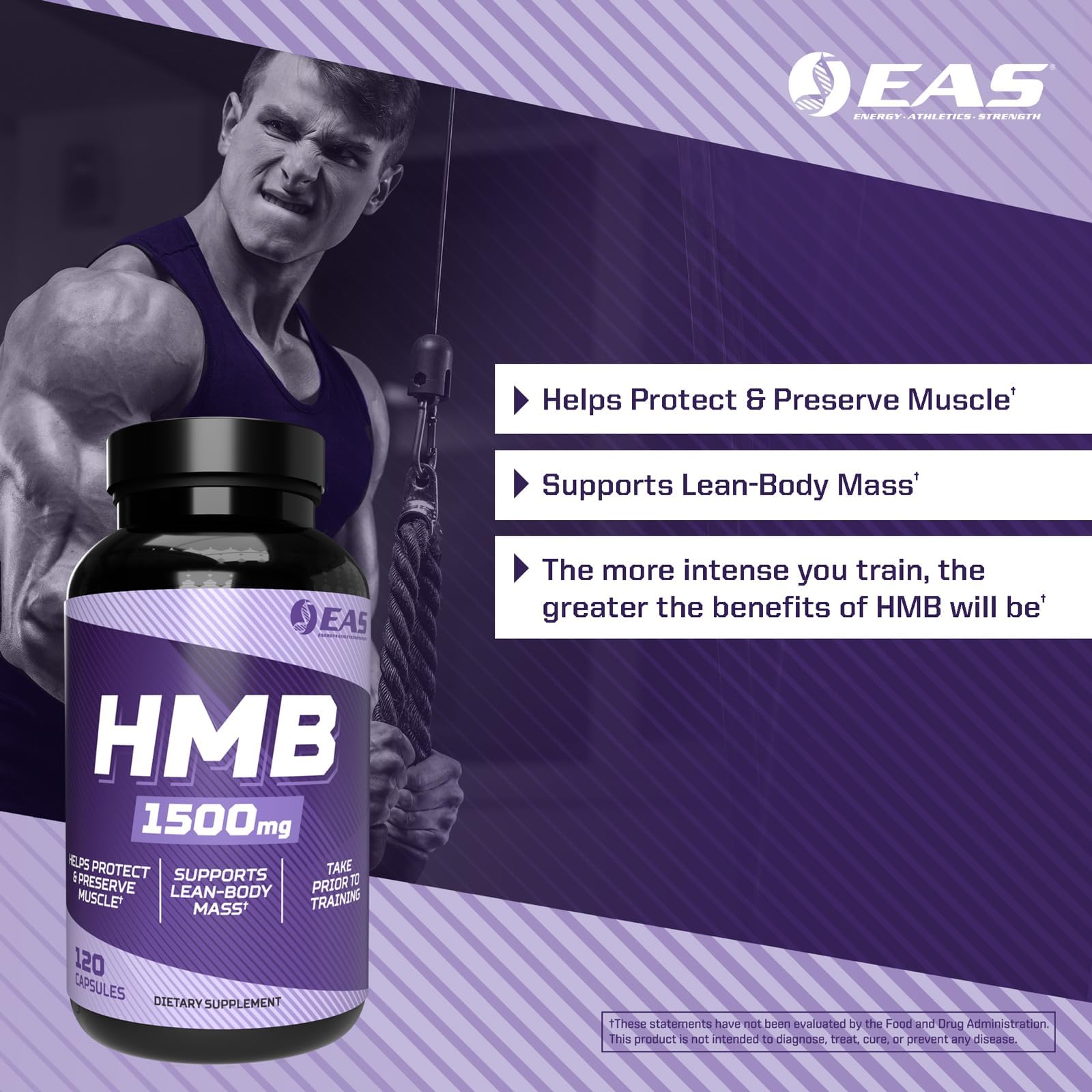 EAS HMB 1500mg | Quality Beta-Hydroxy Beta-Methylbutyrate | Protect & Support Lean Muscle Mass | Enhanced Recovery & Muscle Repair | 120 Capsules