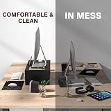 RFIVER Wood Monitor Stand Riser Desk Riser with Phone Holder 2 Tiers Black view 6