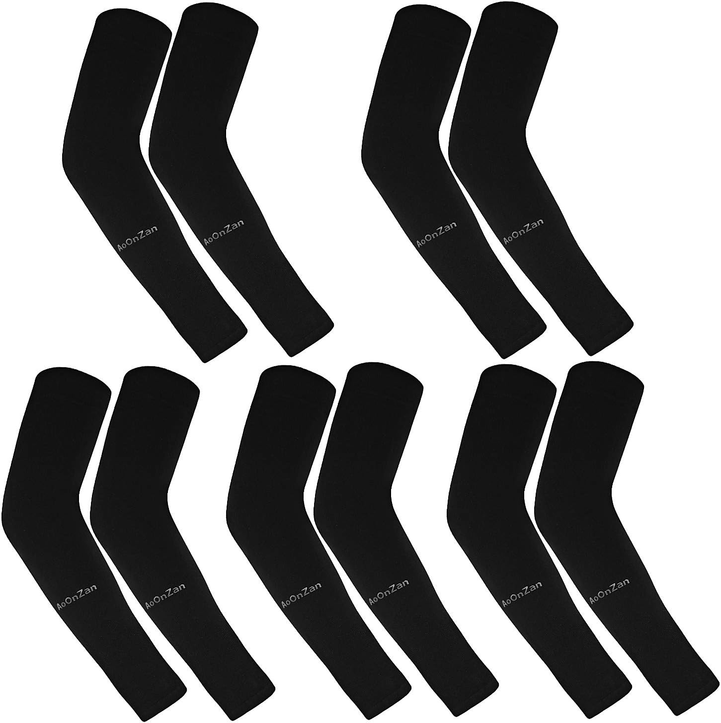 5 Pairs Black Arm Sleeves UV Sun Protection for Men Women, Cooling Compression Sport Cycling Golf Arm Cover