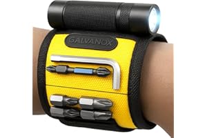 Galvanox Magnetic Wristband with Hands-Free Work Light (3-Mode) for Holding Screws Nails and Drill Bits, Durable Nylon with Powerful Magnets - Tool Gift for Men, Dad, Husband, Handyman (Yellow)