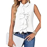 Vrtige Women's Summer Tank Top Button Down Ruffle Front Collar Neck Sleeveless Blouse Shirt Top