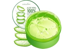 MIRACLAIR Aloe Vera Gel for Face, Skin, Hair & Sunburn Relief, Made with 100% Pure Aloe Gel for All Skin Types. Made in Korea. 300ml (10.1fl.oz) (1)