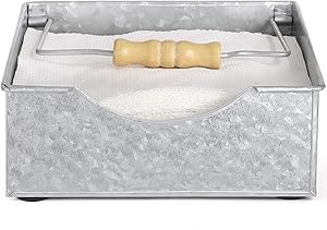 Cleaky Farmhouse Napkin Holder Galvanized Decor with Wooden Handles Metal Table Top Decorative Napkin Holder for Kitchen, RV, Indoor or Outdoor Dining