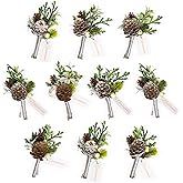 TINGE TIME Boutonniere for Men, Groom and Best Man Boutonniere for Wedding Ceremony Anniversary, Formal Dinner Party and Rustic Xmas Wedding Marriage (Christmas White)