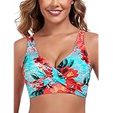 RELLECIGA Women's Underwire Bikini Top V Neck Criss Cross Push Up Swim Top