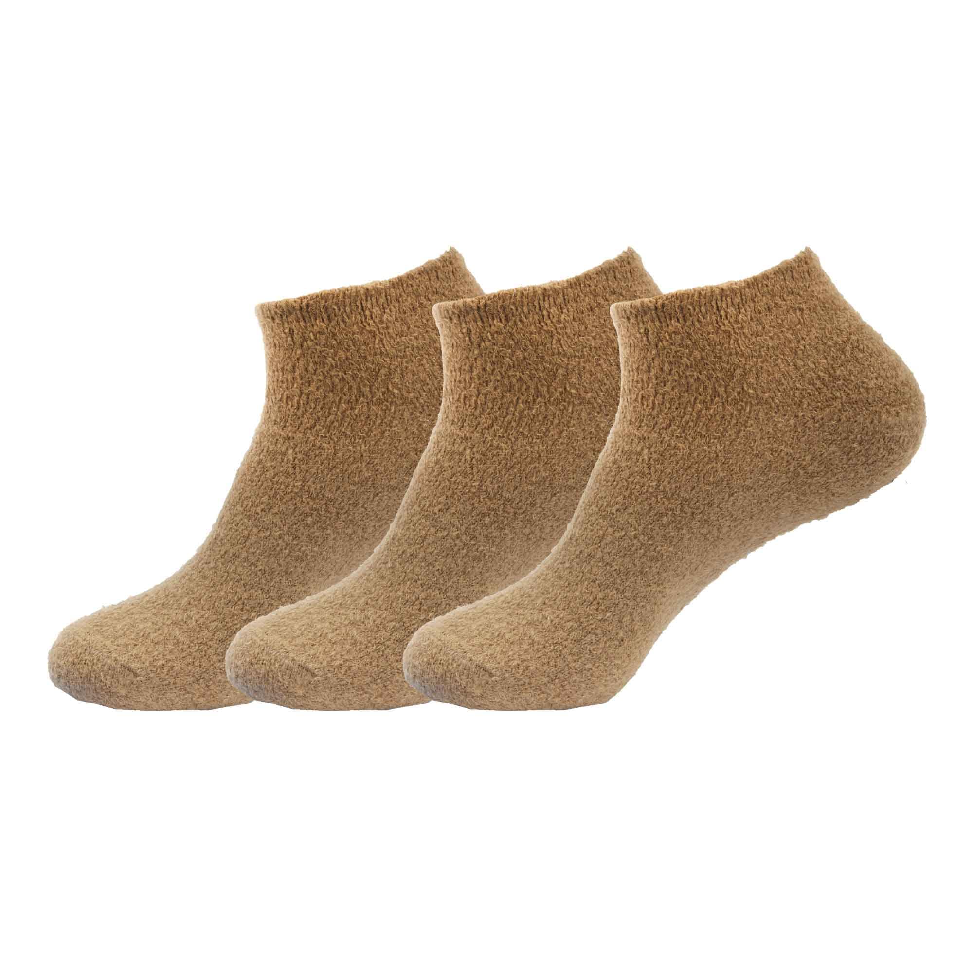 BambooMN Women's Small Super Aloe Infused Fuzzy Nylon Socks - Solid Brown - X-Large (UK Size 7-11)