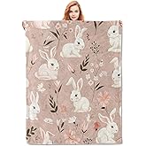 VANZEV Bunny Rabbit Fleece Blanket Gifts for Kids and Adults, Cute Animal Floral Cozy Throw Blanket, Soft Warm Plush Blanket with Adorable Bunnies for Home Decor, 50x60 inches