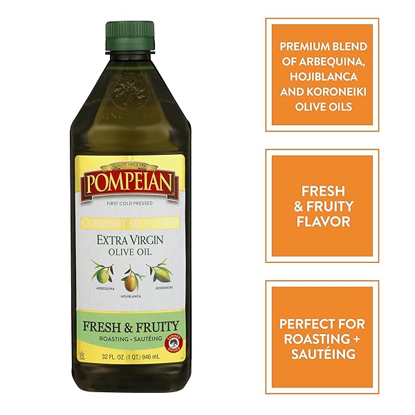 POMPEIAN GOURMET SELECTION EXTRA VIRGIN OLIVE OIL, CONTAINS POLYPHENOLS, FIRST COLD PRESSED, 32 FL OZ