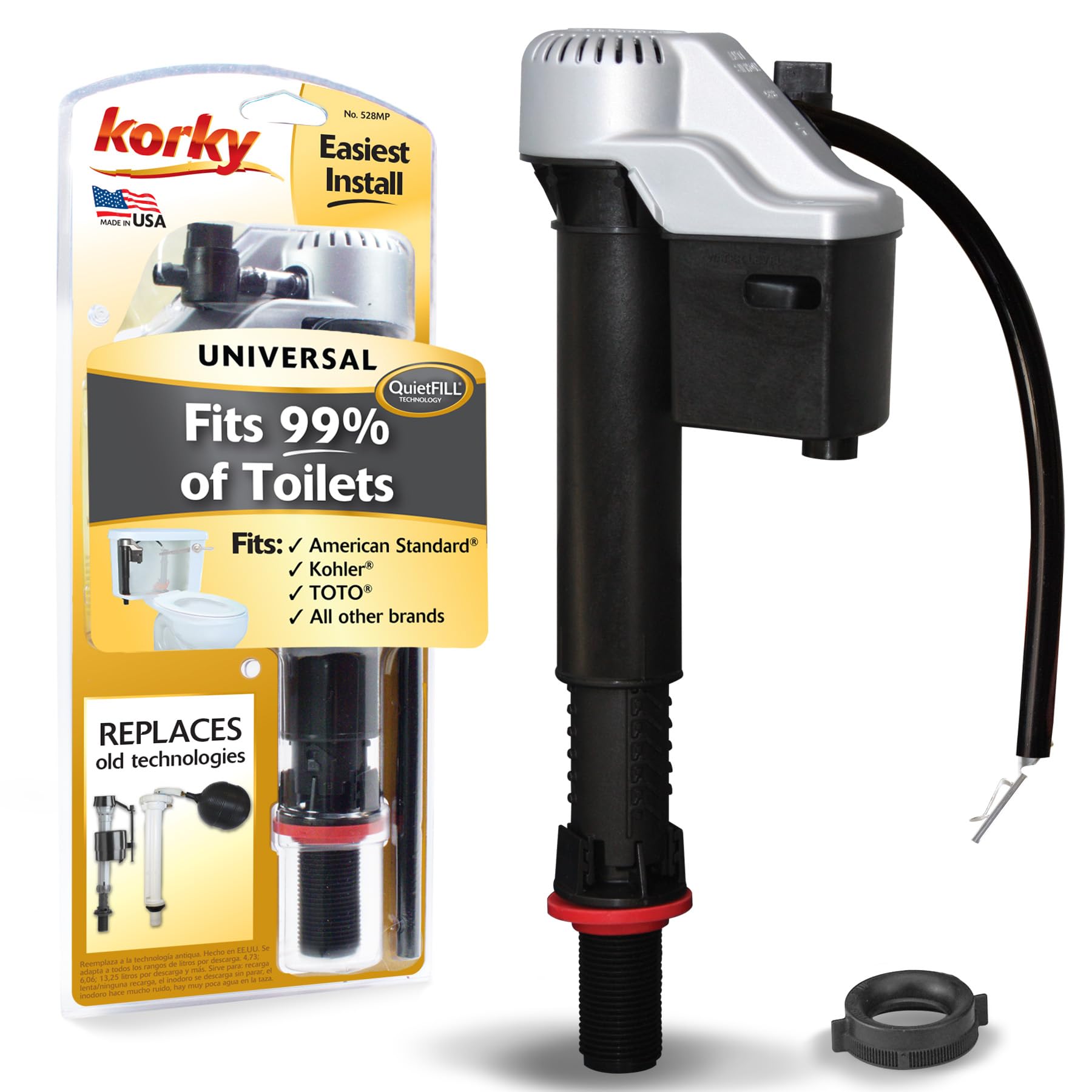 Photo 1 of Korky QuietFILL Platinum Toilet Fill Valve - Universal Fits 99% of Toilets - Easy Height Adjust for Fast Install, 528MP