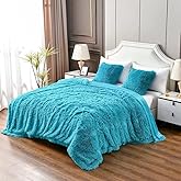 YUSOKI Teal Queen Faux Fur Blanket,2 Layers,90"x90" Without Pillows Big Soft Plush Fuzzy Large Warm Fluffy Throw Blanket for Bed