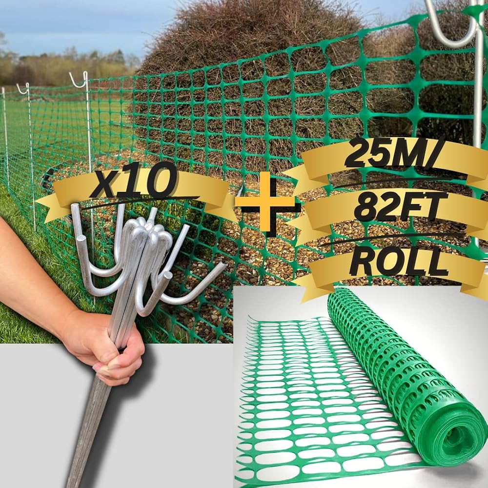Smith & Barker Galvanised Fencing Pins 8mm with 25m Plastic Mesh Barriers