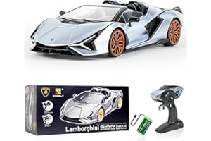 MIEBELY Lamborghini Remote Control Car, 1:16 Scale Lambo Toy Car 7.4V 500mAh Officially Licensed 12Km/h Rc Cars with Led Light 2.4Ghz Model Car for Adults Boys Girls Birthday Ideas Gift (Light Blue)