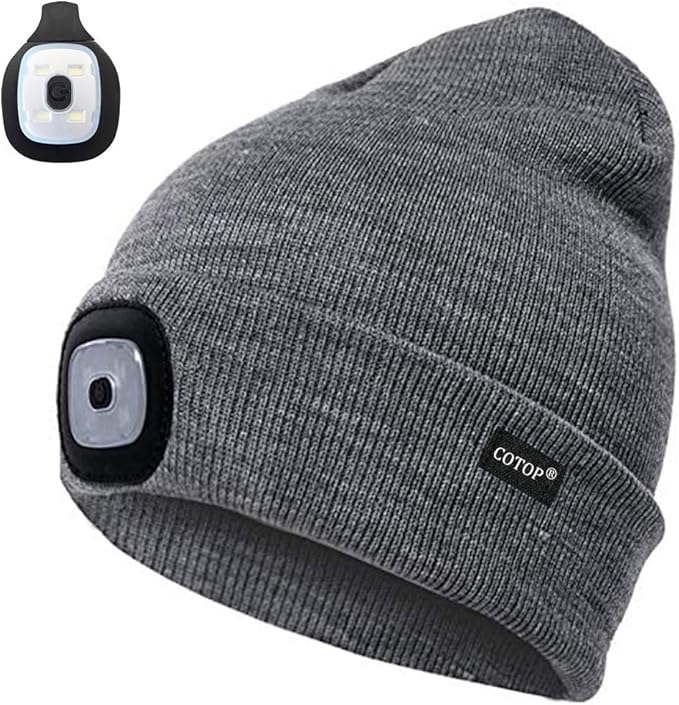 Amazon Co Jp Cotop ニット帽 Ledライト付きメンズ ビーニーキャップ ヘッドランプハット 防寒 夜間 釣り キャンプ アウトドア ウィンタースポーツ おしゃれ シンプル グレー 服 ファッション小物