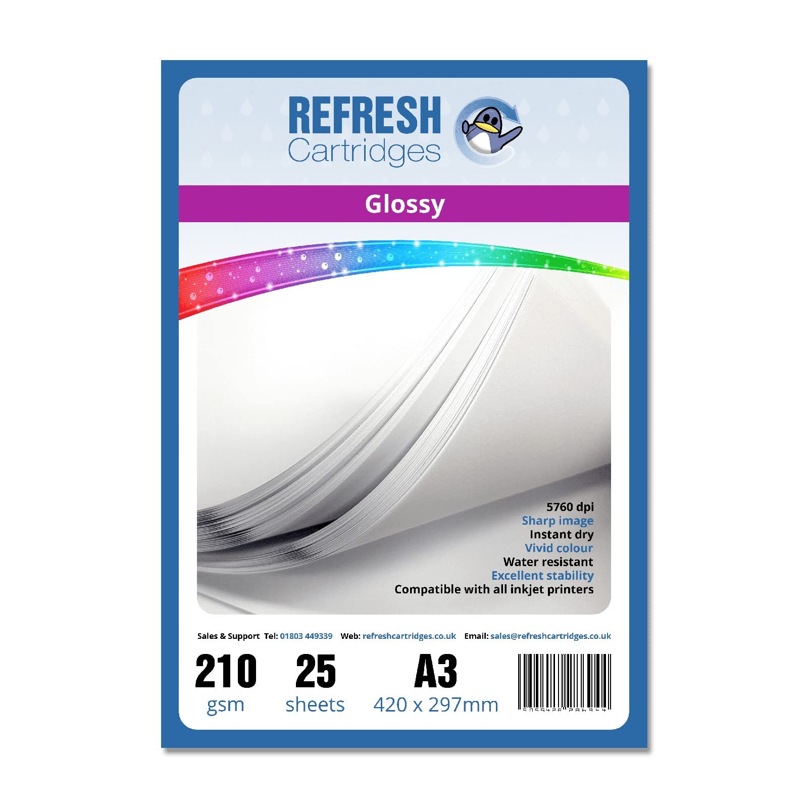 Refresh Cartridges Glossy Coated A3 Inkjet Photo Paper 210gsm - 25 Sheets